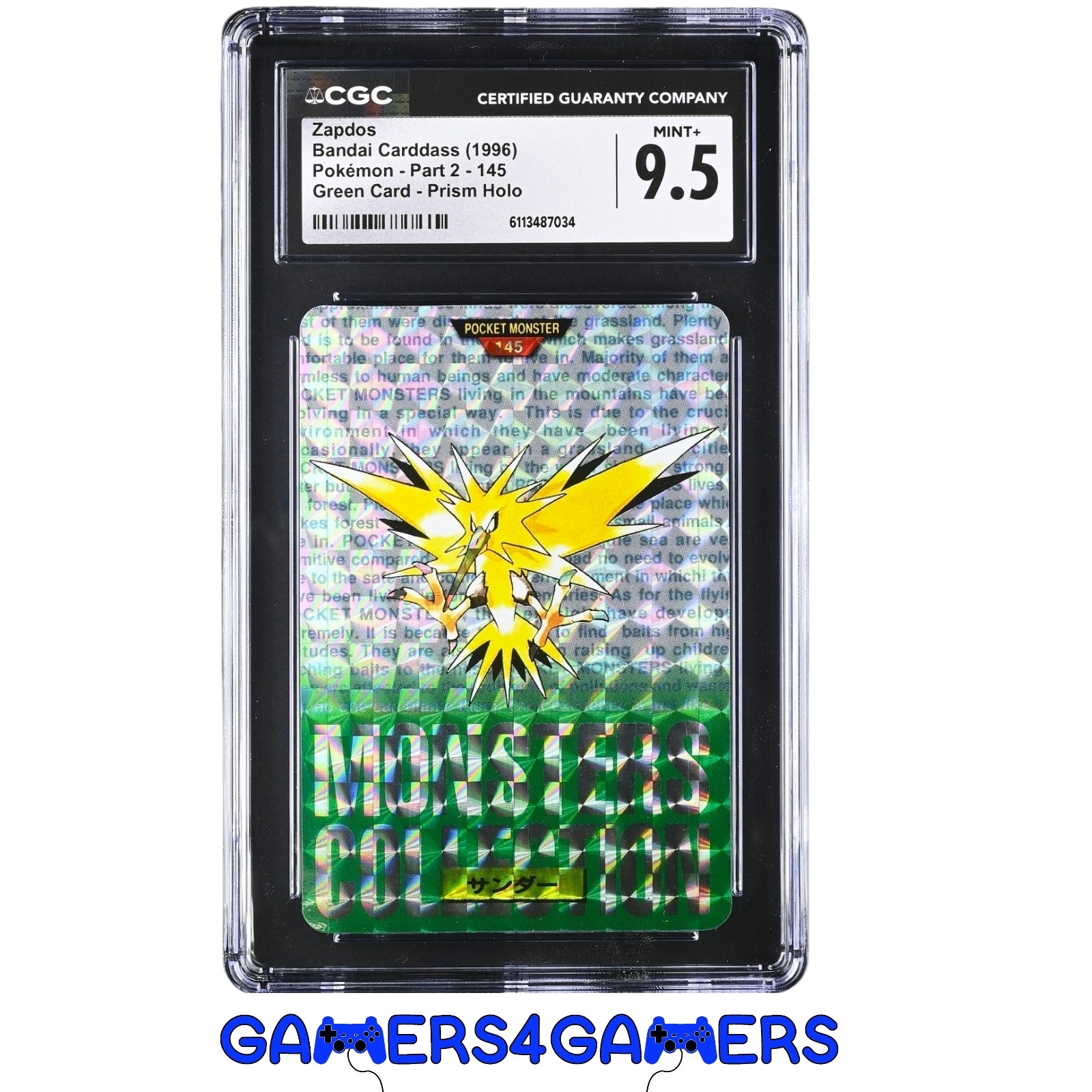 Zapdos 145 Pokemon Part 2 Green Card - Prism Holo CGC Gem Mint 10 Graded Pokemon Card